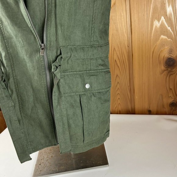 Athleta Wanderabout Size Small 100% Linen Olive Utility Tunic Length Zip Vest - Picture 4 of 11
